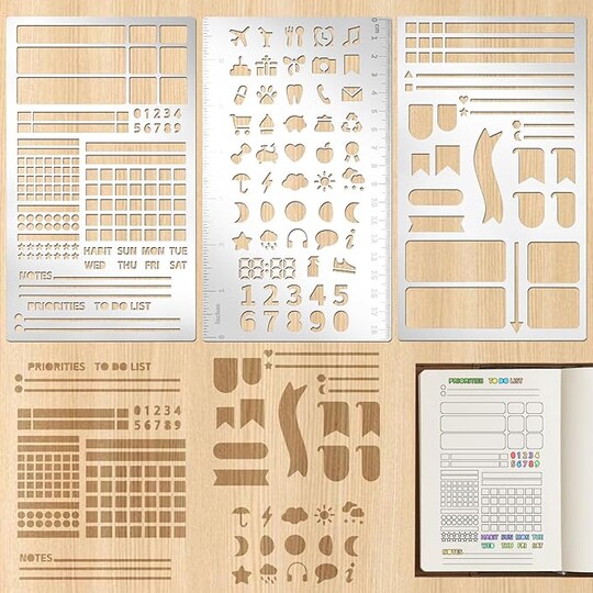 3PCS Metal Planner Stencils Rulers for Bullet Journaling A5, Stainless Steel Habit Tracker Weekly & Monthly Planner Templates, DIY Scrapbooking & Journal Layout Tools
